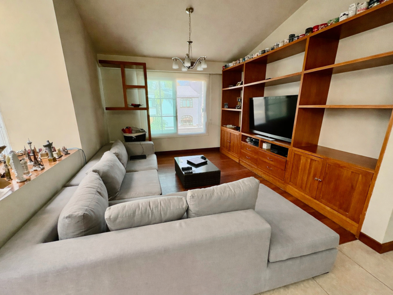 Cozy living room with wooden accents
